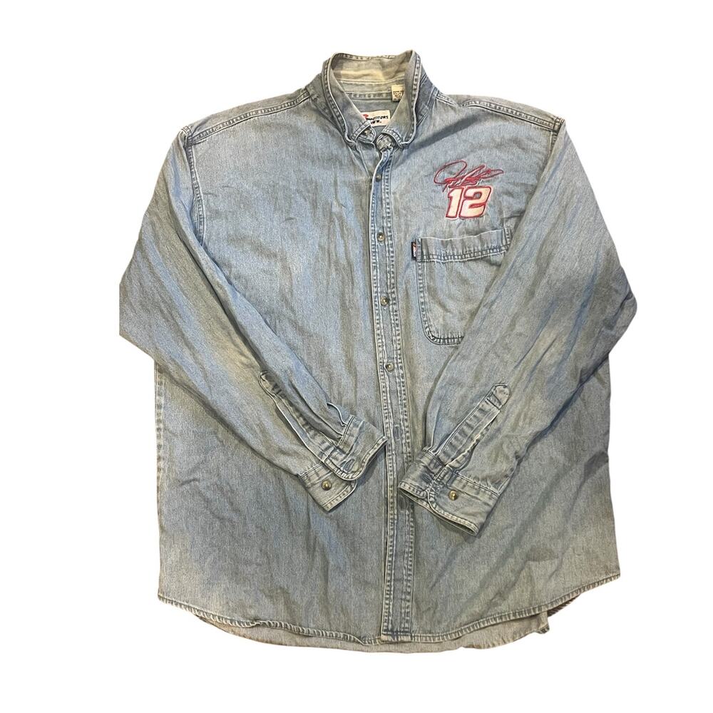 Vintage Jeremy Mayfield NASCAR Denim Button Down XL Competitors View Racing